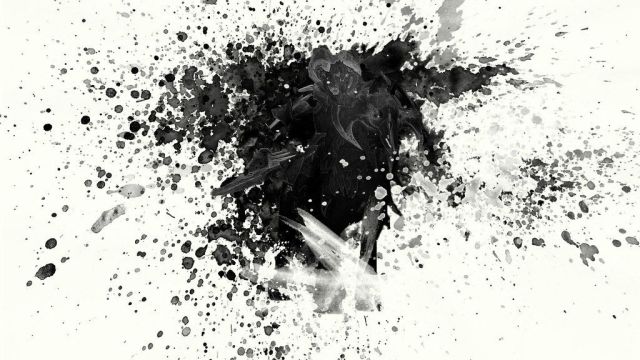 A splatter painting of black, gray, and white.